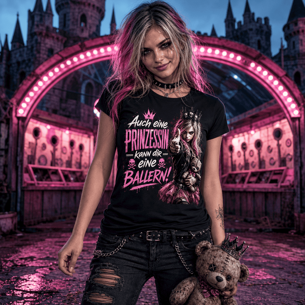 schwarzes Ladies Shirt mit humorvoller Prinzessinnen Illustration