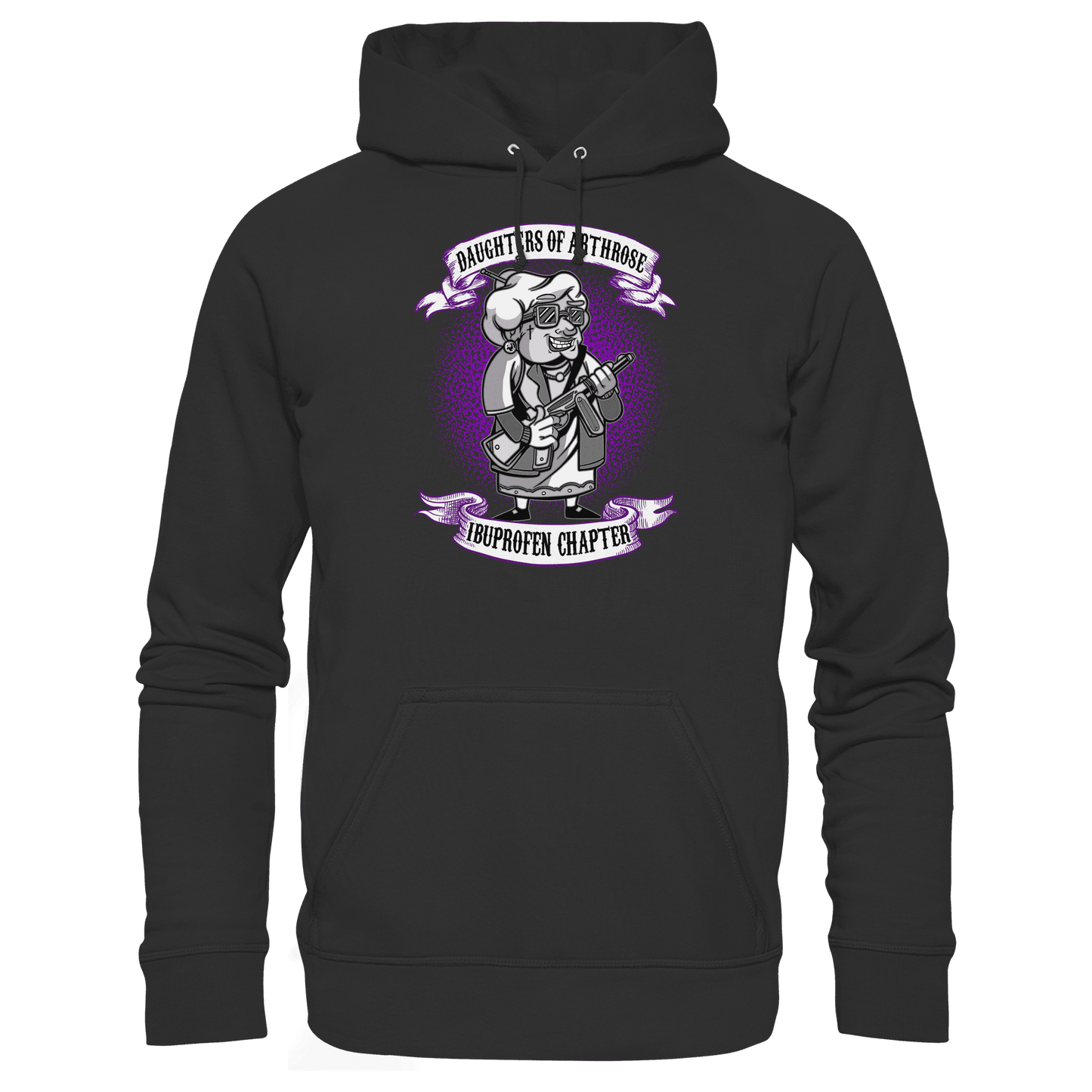 Schwarzer Hoodie mit sarkastischem Spruch Daughters of Arthrose Ibuprofen Chapter