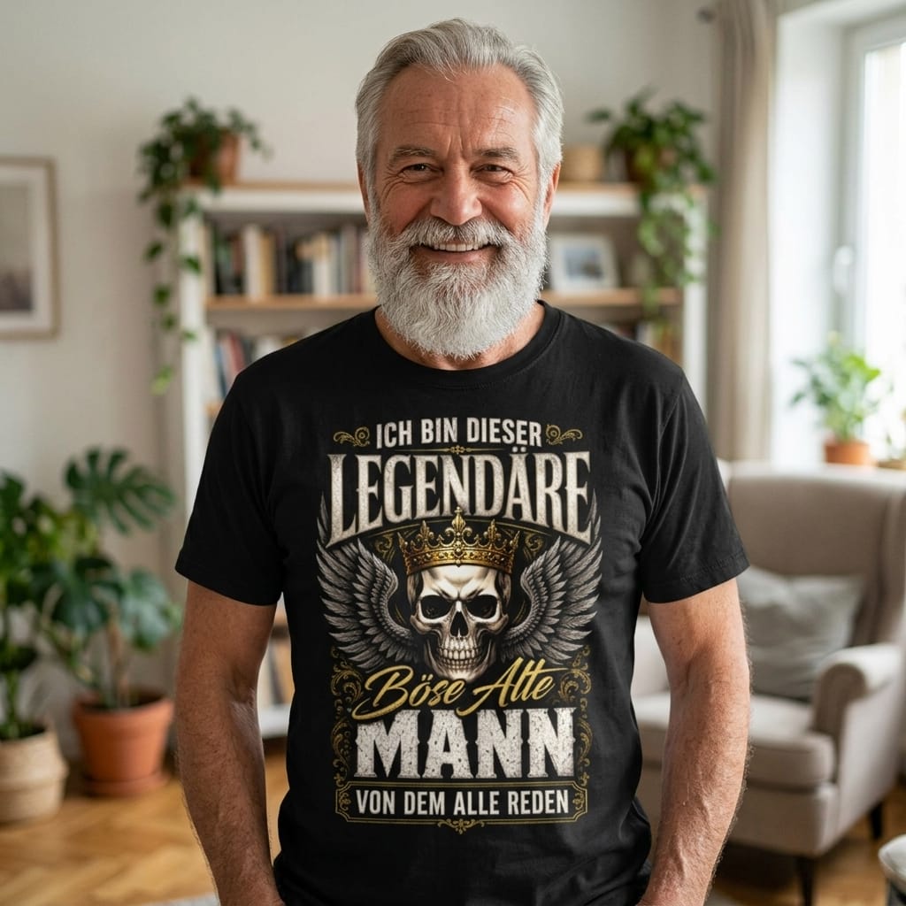 Schwarzes T-Shirt mit Spruch Ich bin dieser legendäre böse alte Mann von dem alle reden