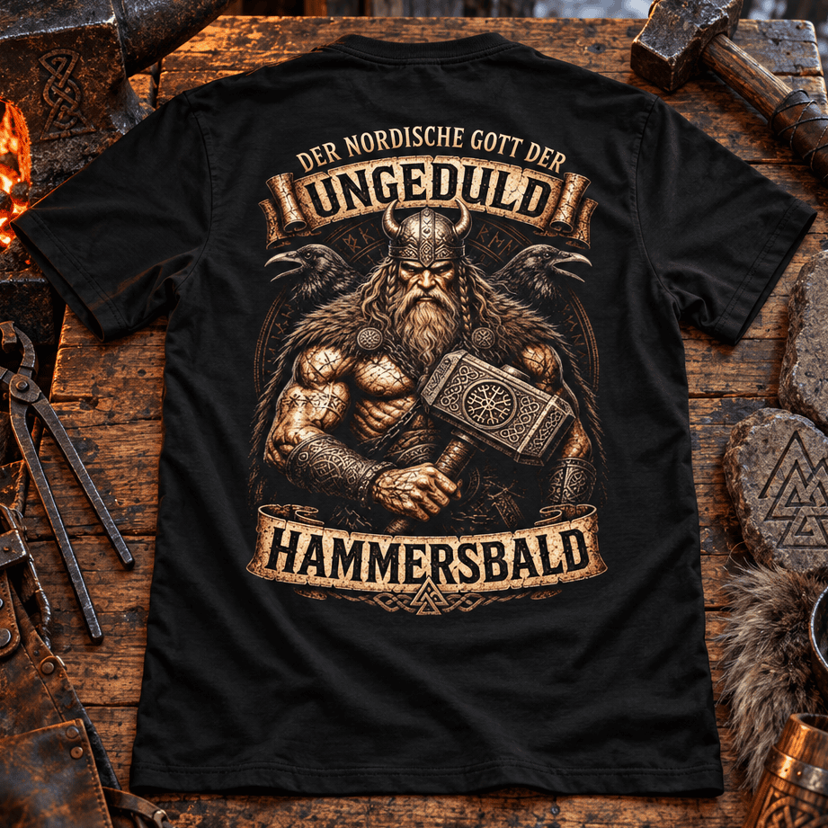 schwarzes T-Shirt mit humorvoller Illustration Rückansicht