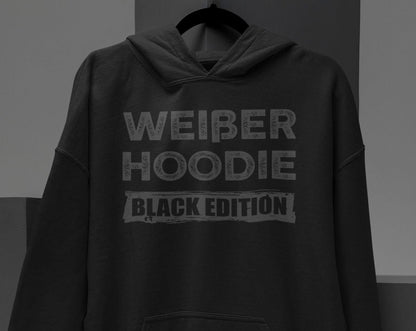 Schwarzer Kaputzenpulli mit dem lustigem Spruch Weißer Hoodie Back Edition