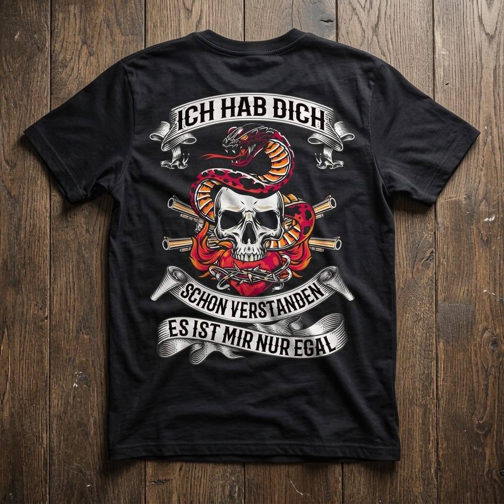 Mockup eines schwarzen TShirts mit einer Schlange die sich um einen Totenkopf wickelt