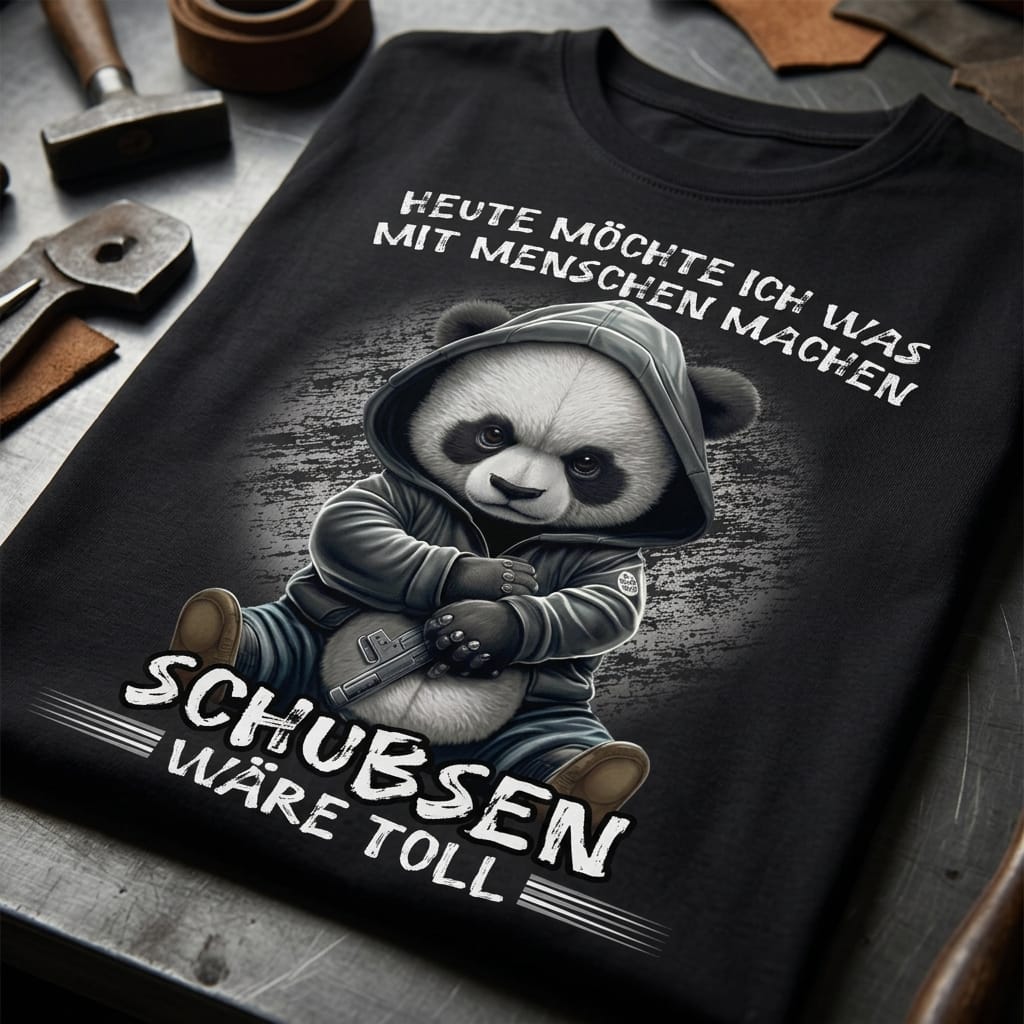 Ein lustiges zusammengefaltetes schwarzes Shirt mit einem Gangster Panda