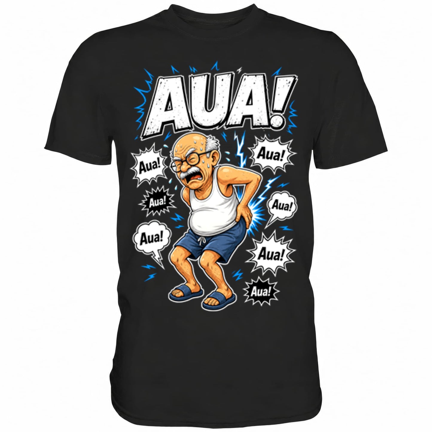 Schwarzes T-Shirt mit sarkastischem Spruch Aua! Alter Mann