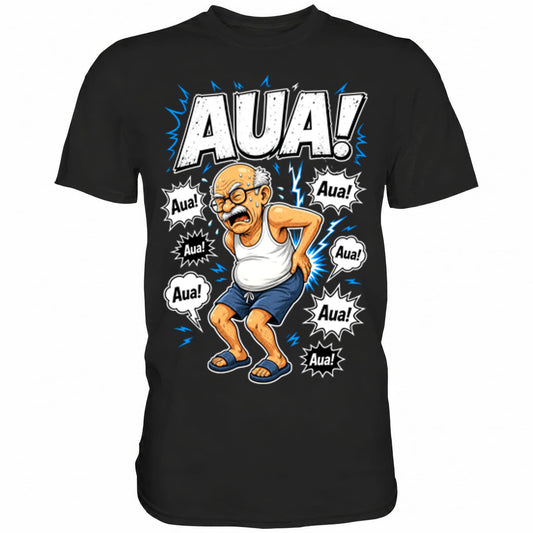 Schwarzes T-Shirt mit sarkastischem Spruch Aua! Alter Mann