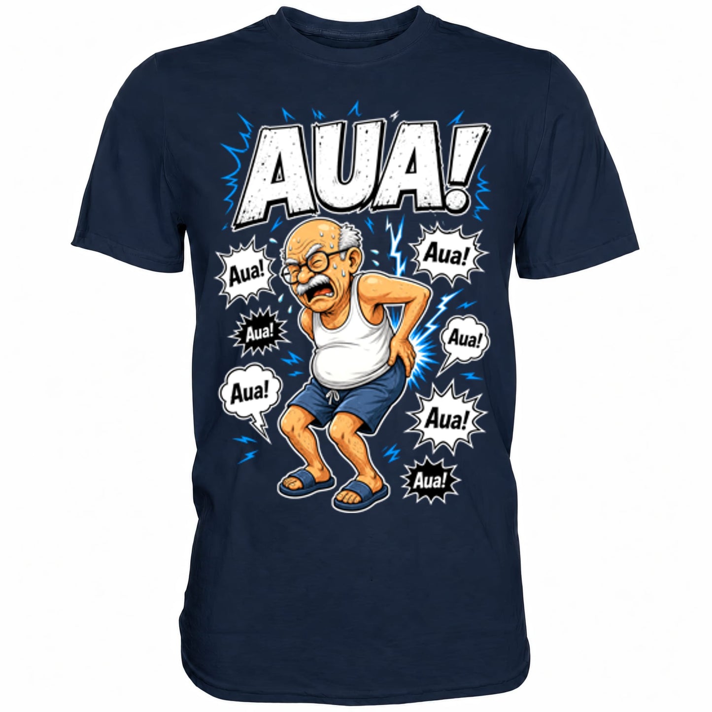 Blaues T-Shirt mit sarkastischem Spruch Aua! Alter Mann