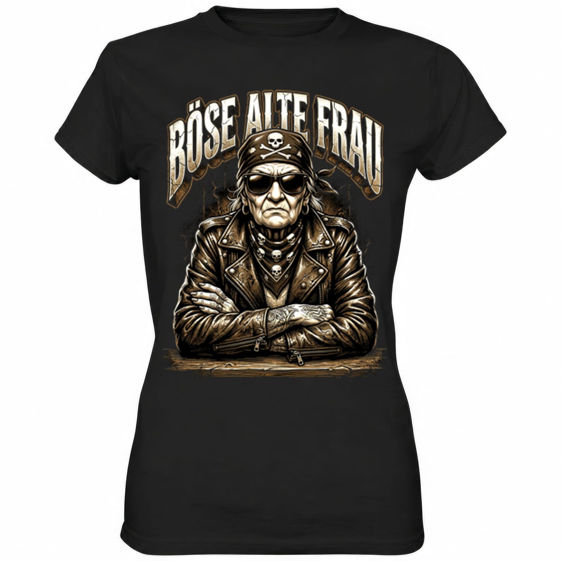 Schwarzes Ladies Shirt mit sarkastischem Spruch Böse alte Frau III