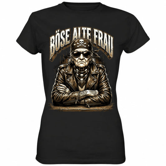 Schwarzes Ladies Shirt mit sarkastischem Spruch Böse alte Frau III