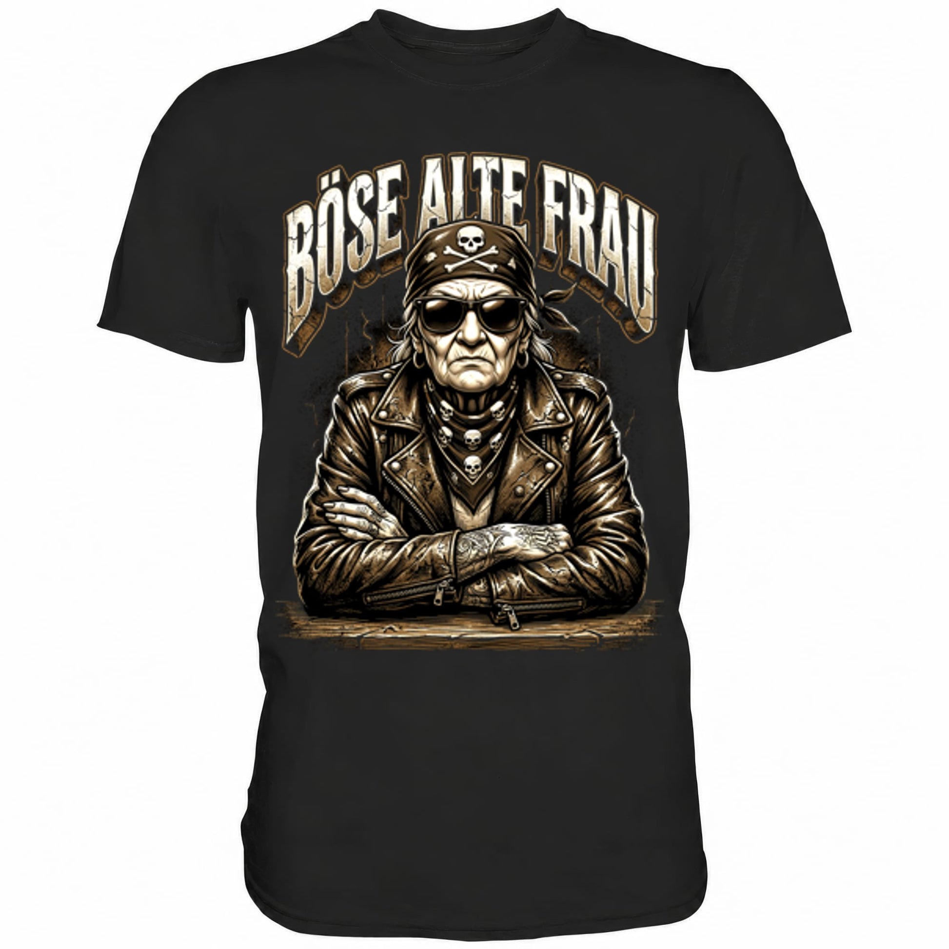 Schwarzes T-Shirt mit sarkastischem Spruch Böse alte Frau III