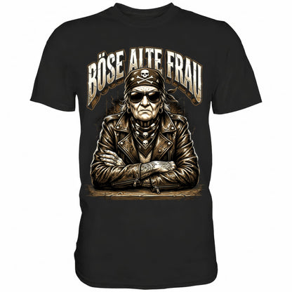 Schwarzes T-Shirt mit sarkastischem Spruch Böse alte Frau III