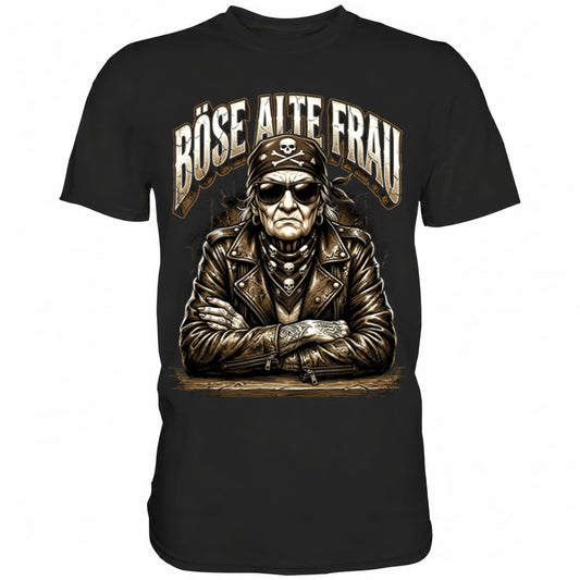 Schwarzes T-Shirt mit sarkastischem Spruch Böse alte Frau III