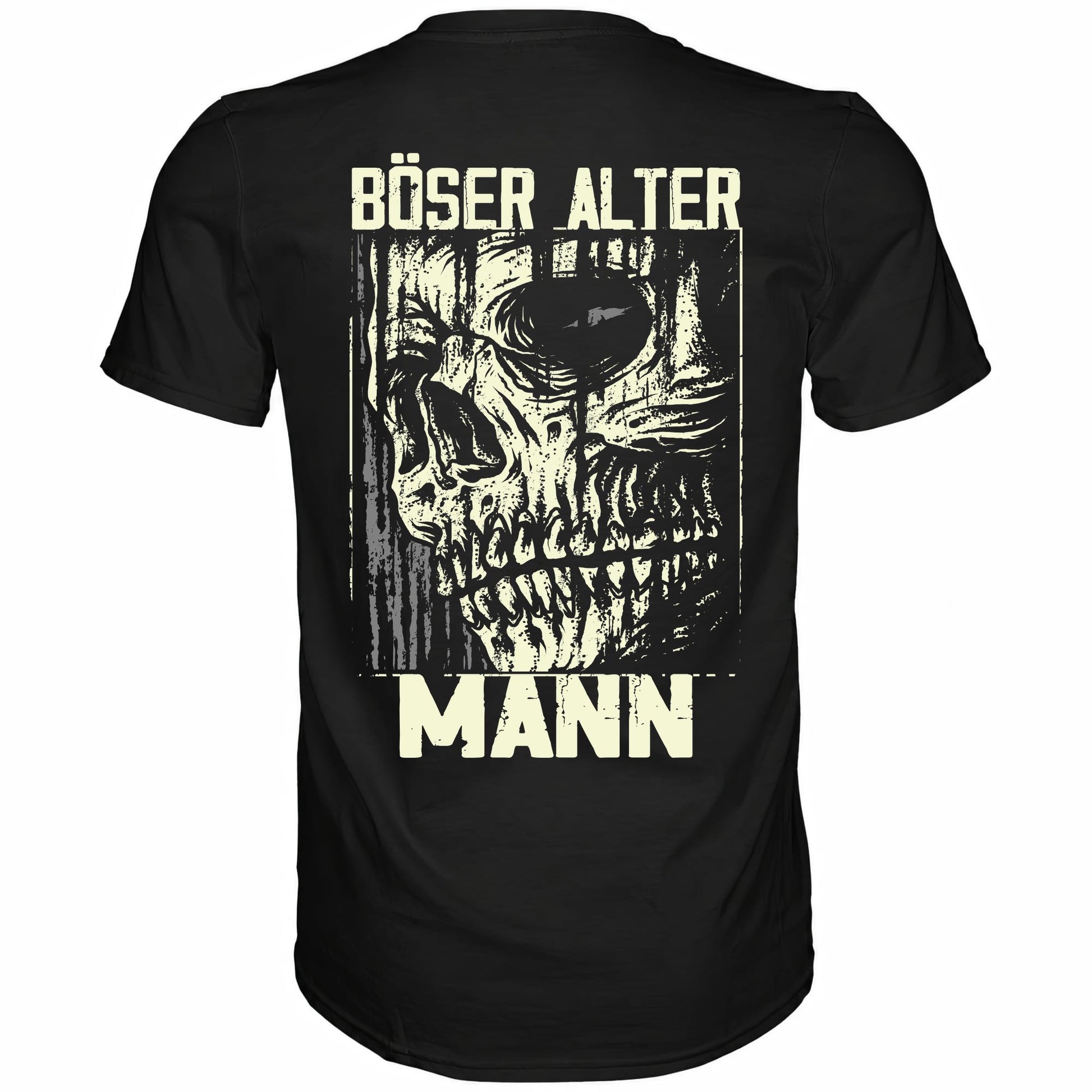 Ein schwarzes Totenkopf Shirt mit dem Spruch Böser alter Mann