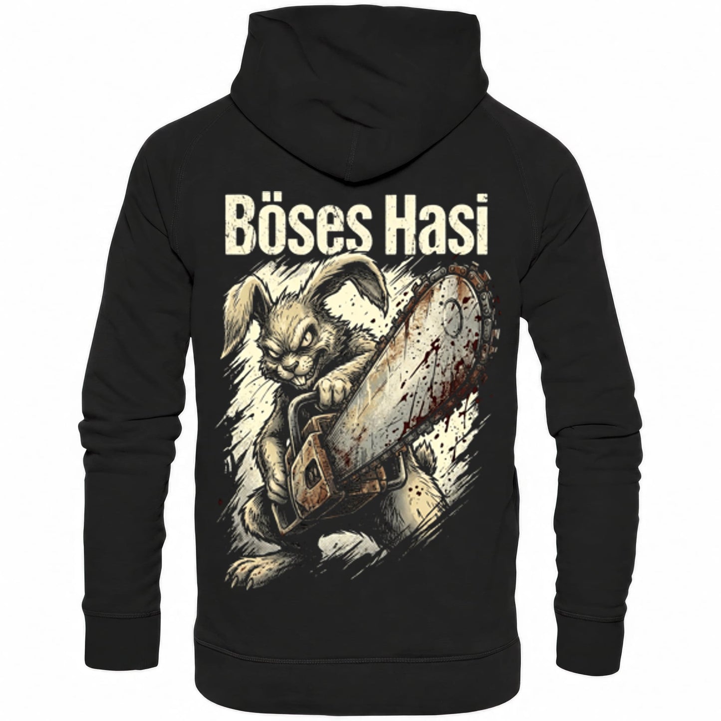 Schwarzer Hoodie mit sarkastischem Spruch Böses Hasi II Rückansicht