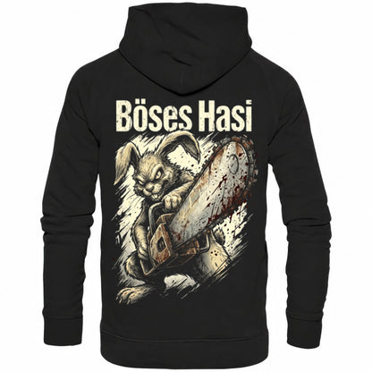 Schwarzer Hoodie mit sarkastischem Spruch Böses Hasi II Rückansicht