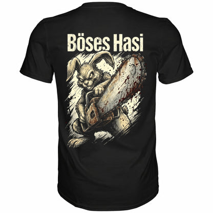 Schwarzes T-Shirt mit sarkastischem Spruch Böses Hasi II Rückansicht