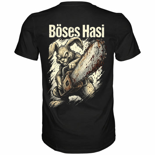 Schwarzes T-Shirt mit sarkastischem Spruch Böses Hasi II Rückansicht