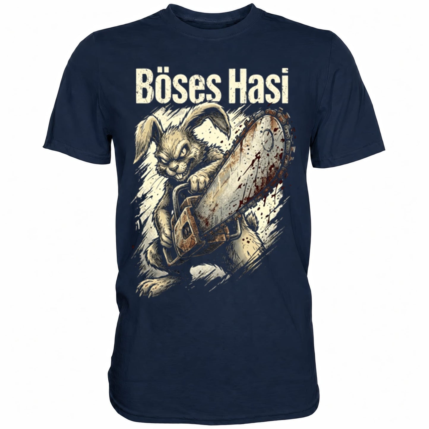 Blaues T-Shirt mit sarkastischem Spruch Böses Hasi II