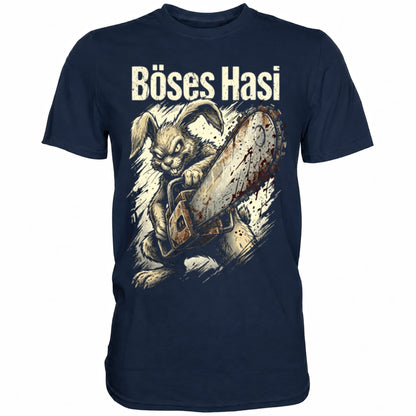 Blaues T-Shirt mit sarkastischem Spruch Böses Hasi II