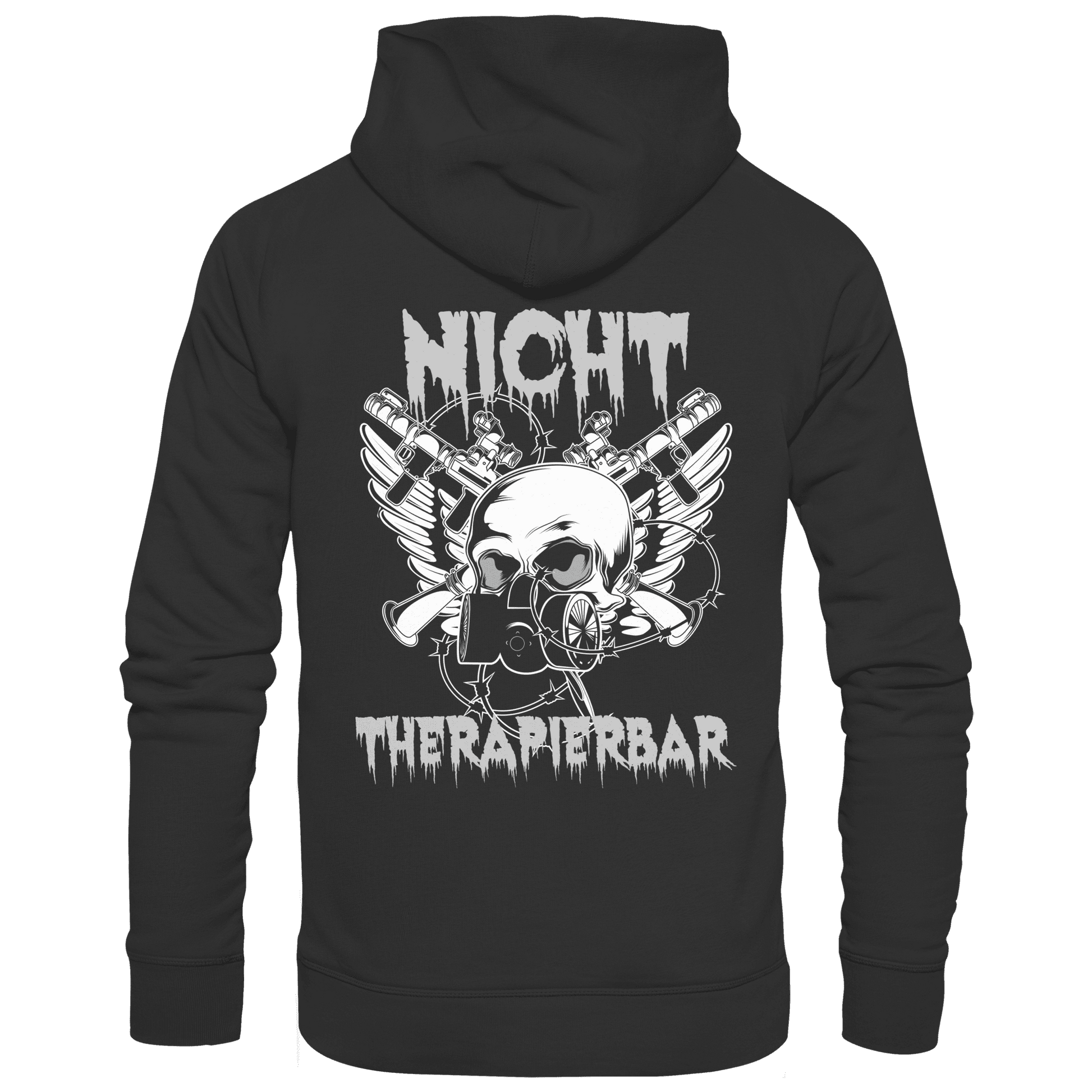 Rückansicht eines schwarzen Hoodies mit dem Spruch Nicht Therapierbar