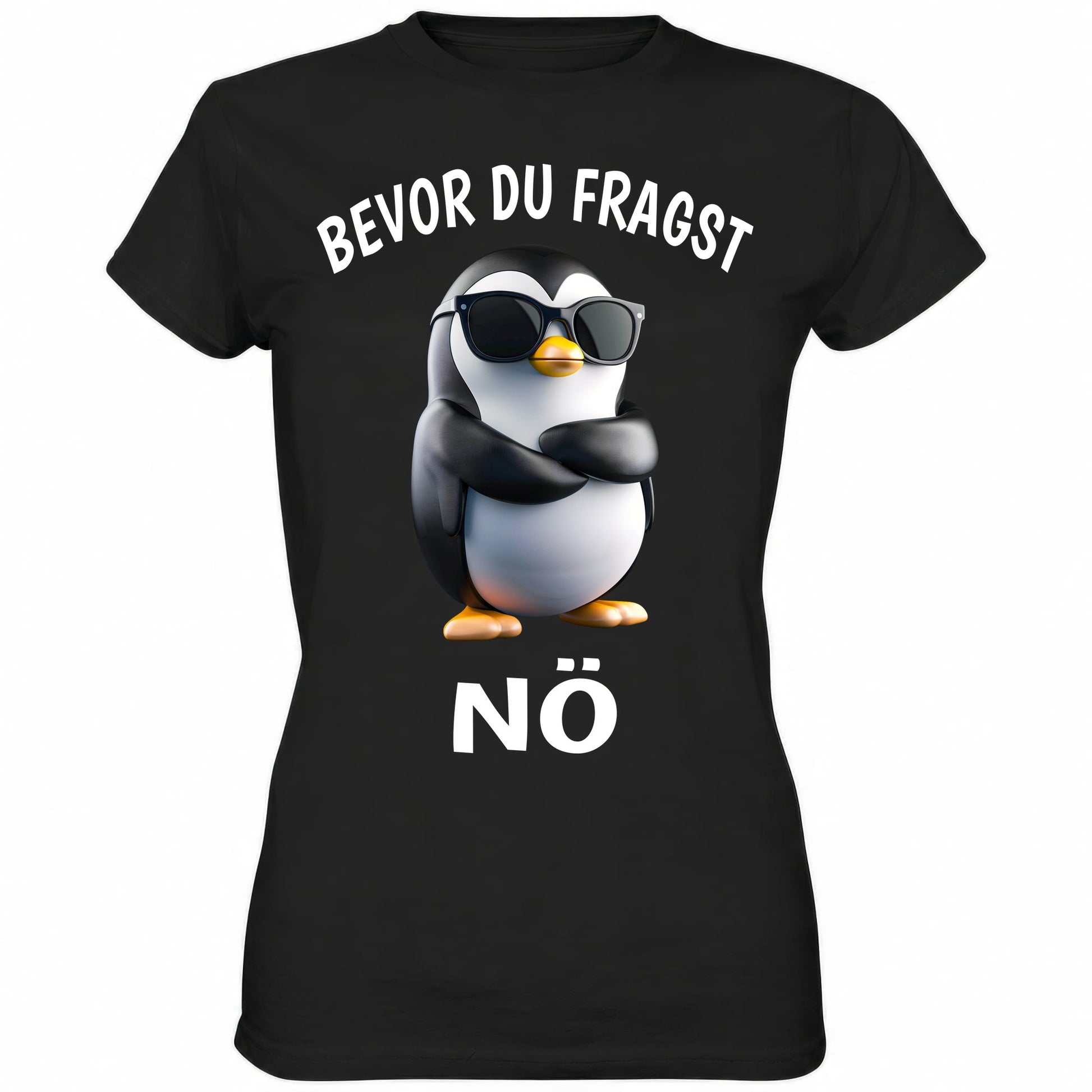 Schwarzes Ladies Shirt mit dem witzigem Spruch Bevor du fragst nö