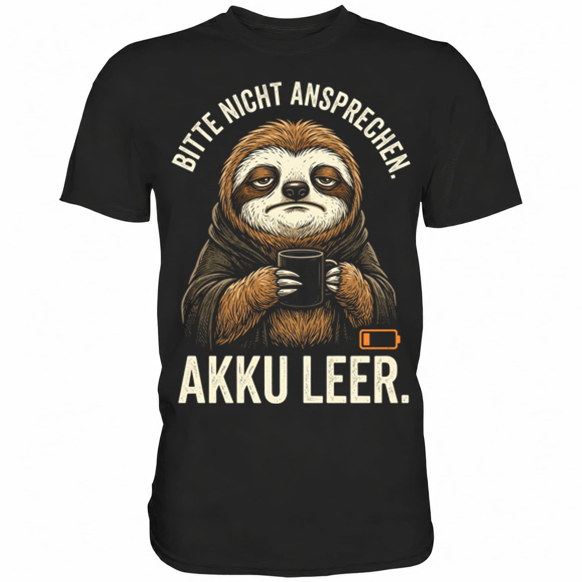 Schwarzes T-Shirt mit sarkastischem Spruch Bitte nicht ansprechen Akku leer