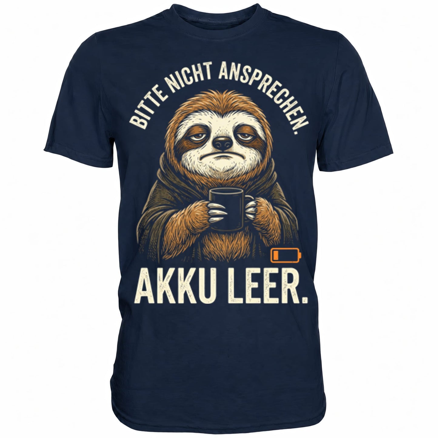 Blaues T-Shirt mit sarkastischem Spruch Bitte nicht ansprechen Akku leer