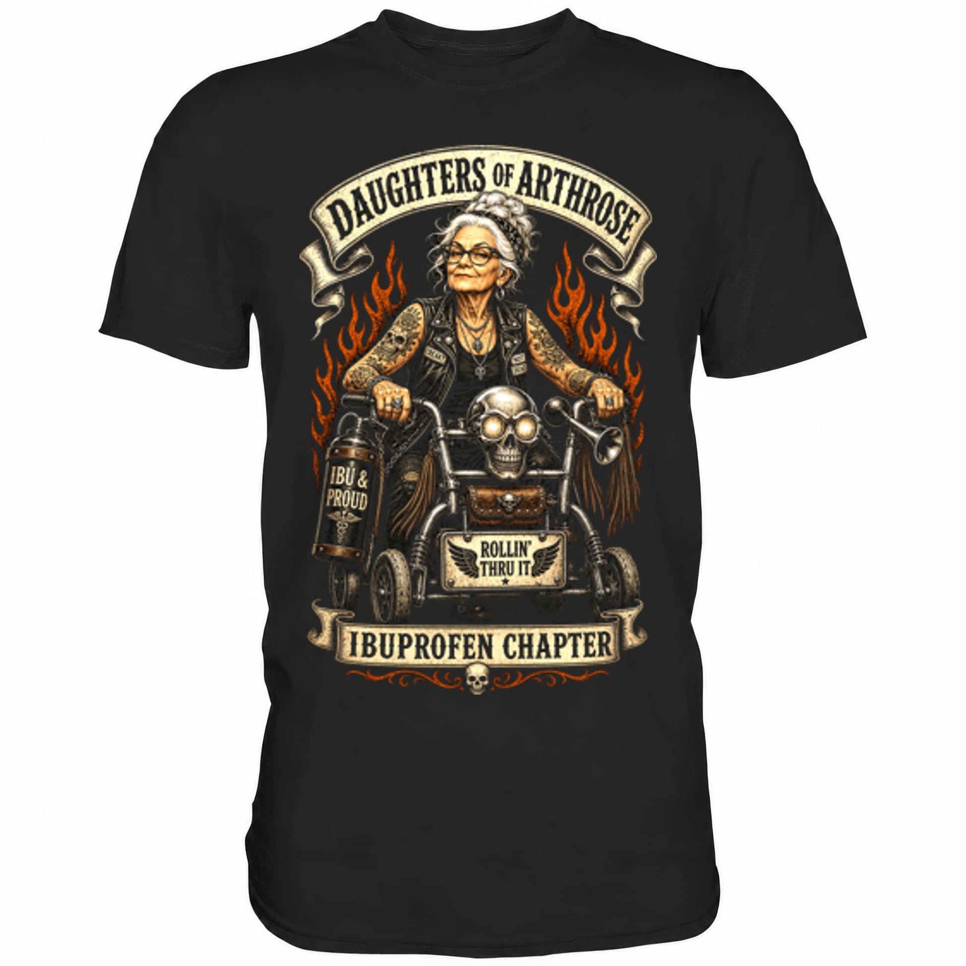 Schwarzes T-Shirt mit sarkastischem Spruch Daughters of Arthrose II