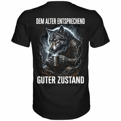 Schwarzes T-Shirt mit sarkastischem Spruch Dem Alter entsprechend guter Zustand II Rückansicht