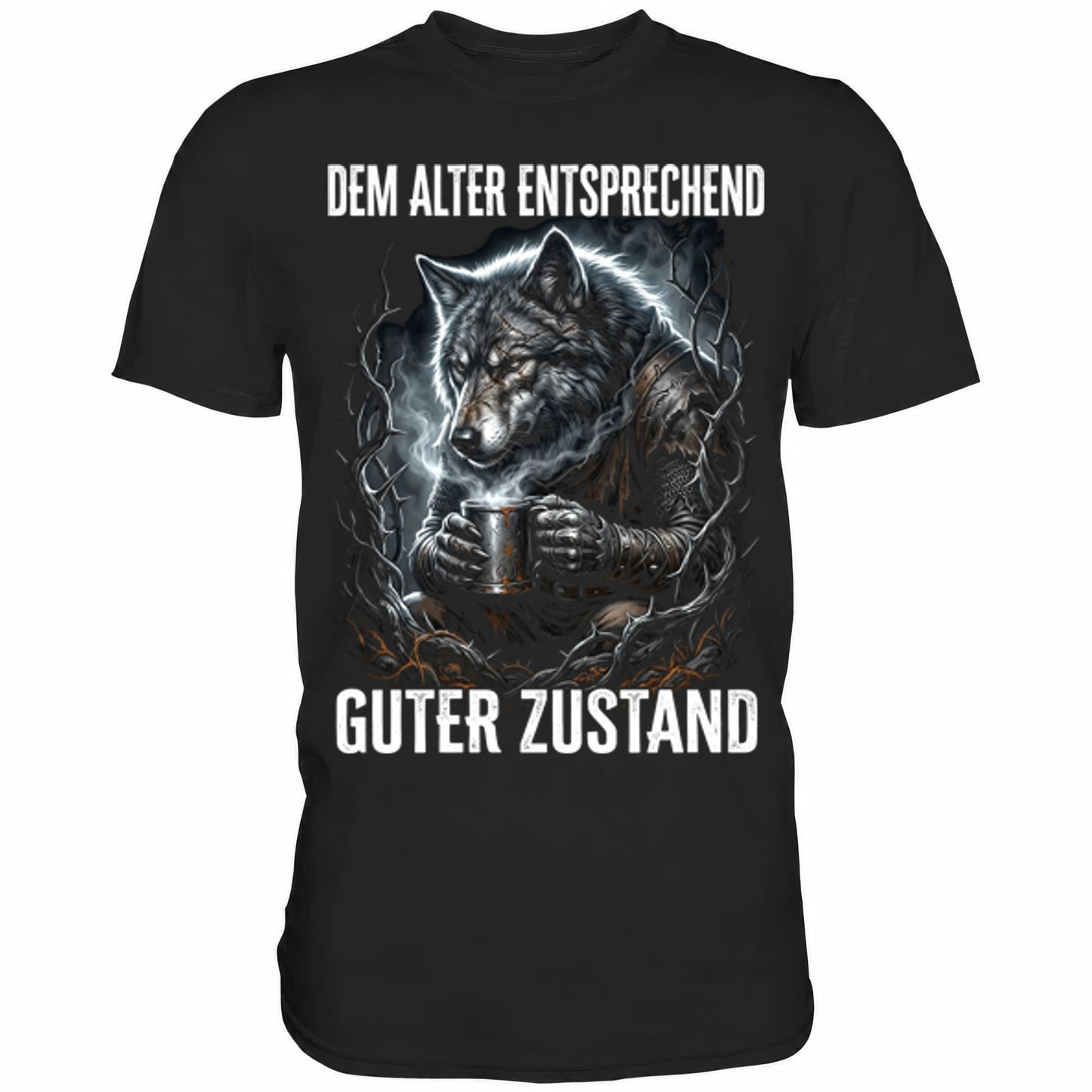 Schwarzes T-Shirt mit sarkastischem Spruch Dem Alter entsprechend guter Zustand II