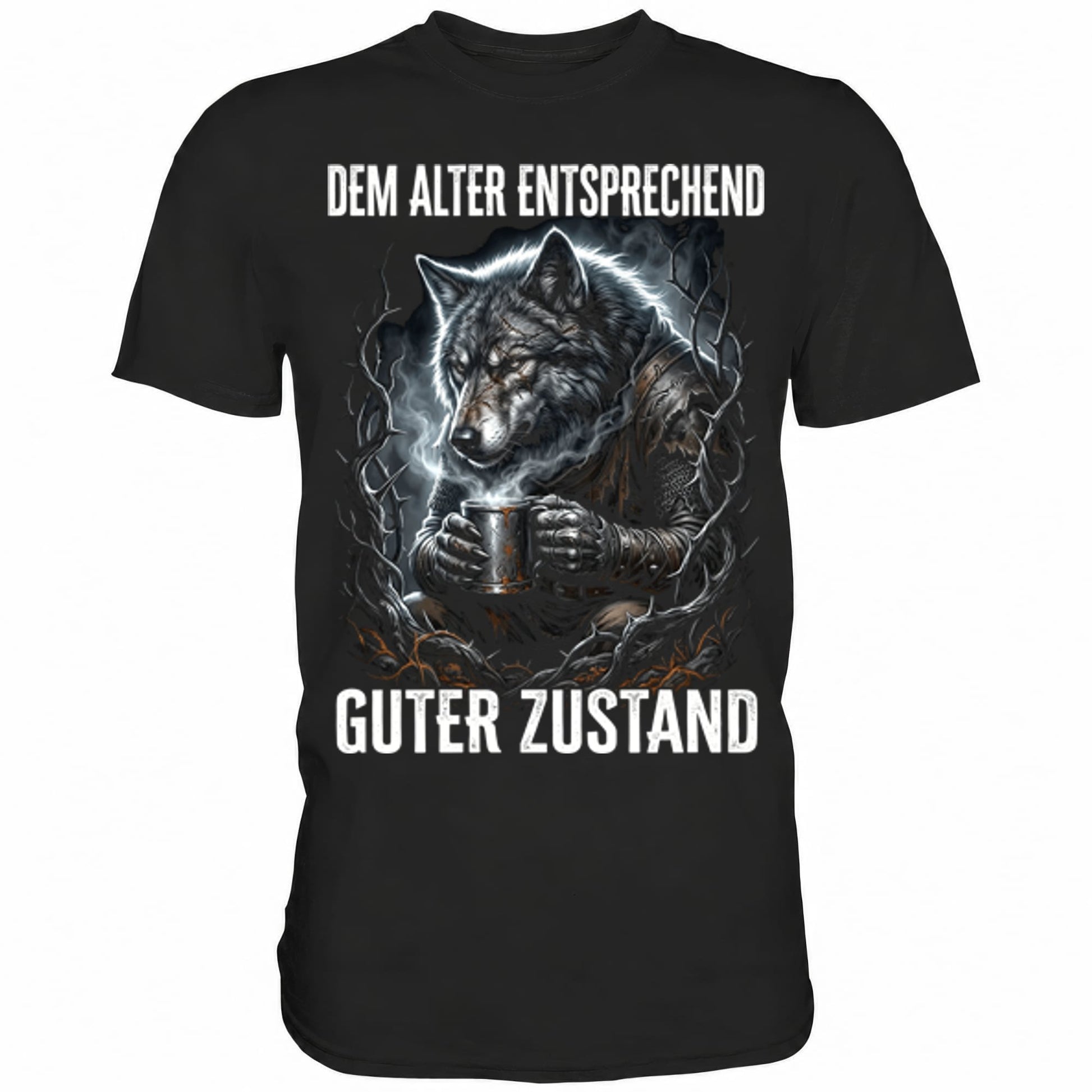 Schwarzes T-Shirt mit sarkastischem Spruch Dem Alter entsprechend guter Zustand II