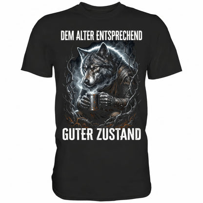 Schwarzes T-Shirt mit sarkastischem Spruch Dem Alter entsprechend guter Zustand II