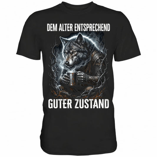 Schwarzes T-Shirt mit sarkastischem Spruch Dem Alter entsprechend guter Zustand II