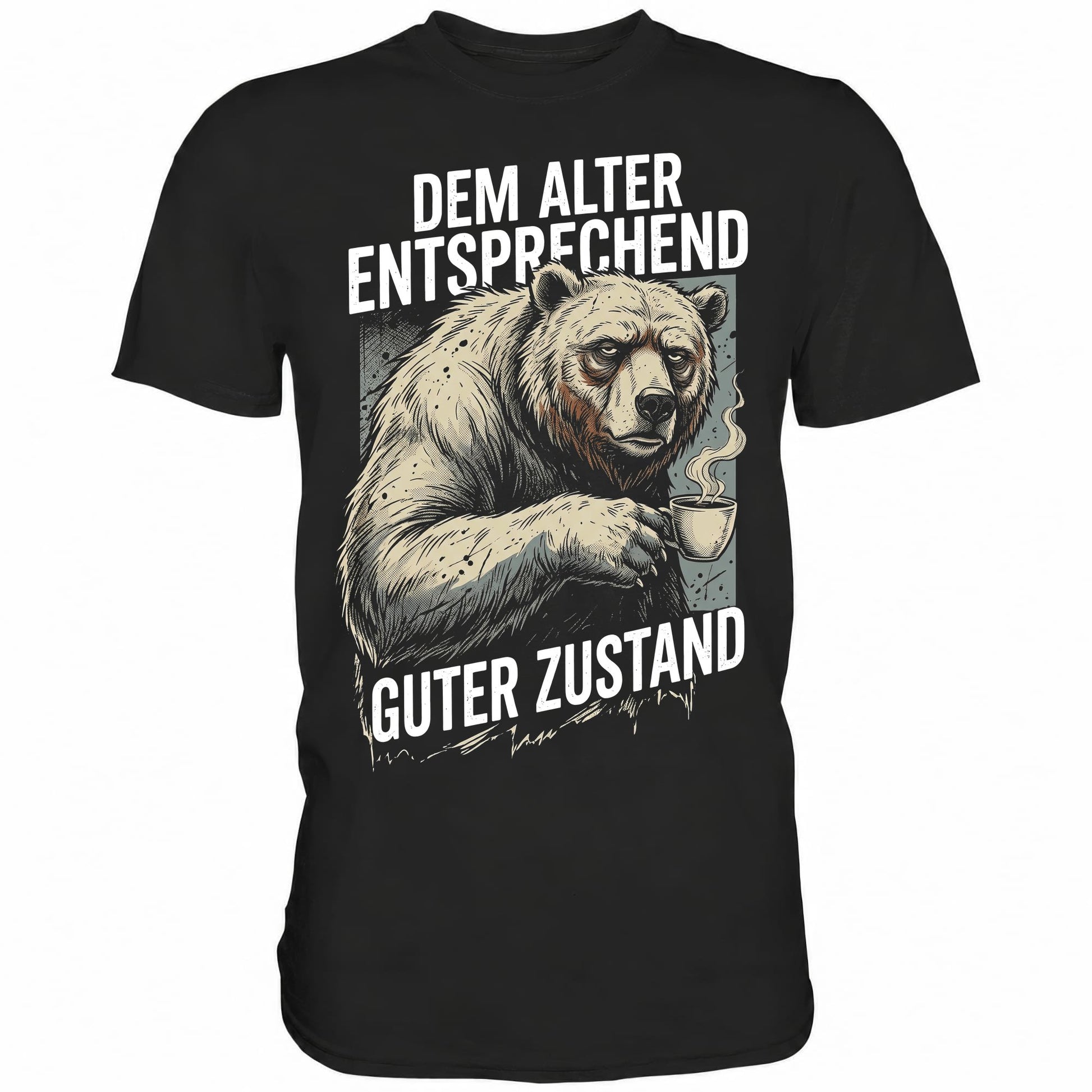 Schwarzes T-Shirt mit sarkastischem Spruch Dem Alter entsprechend guter Zustand