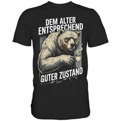 Schwarzes T-Shirt mit sarkastischem Spruch Dem Alter entsprechend guter Zustand