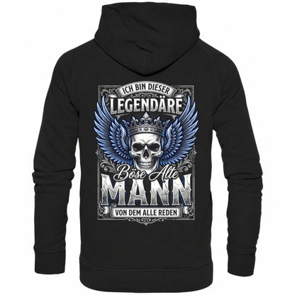 Schwarzer Hoodie mit sarkastischem Spruch Der legendäre böse alte Mann von dem alle reden Rückansicht