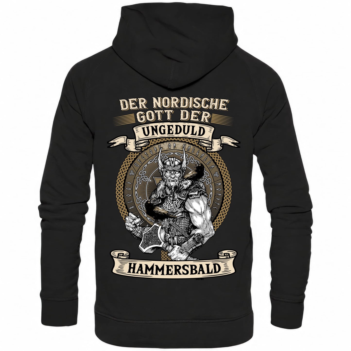 Der nordische Gott der Ungeduld Hammersbald - Backprint Hoodie - Totally Wasted