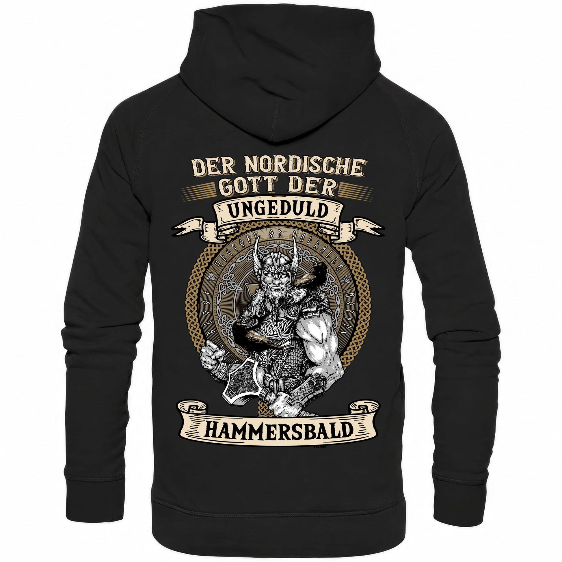 Der nordische Gott der Ungeduld Hammersbald - Backprint Hoodie - Totally Wasted