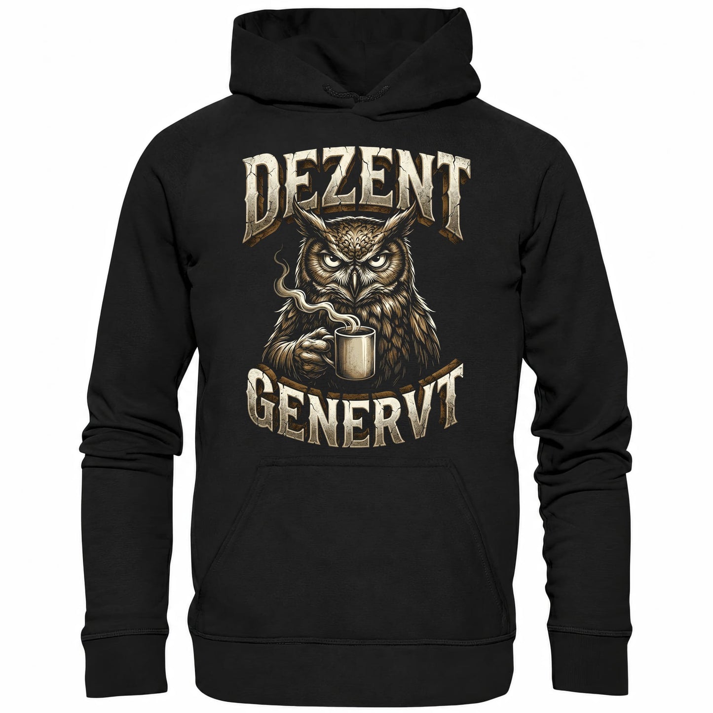 Schwarzer Hoodie mit sarkastischem Spruch Dezent genervt
