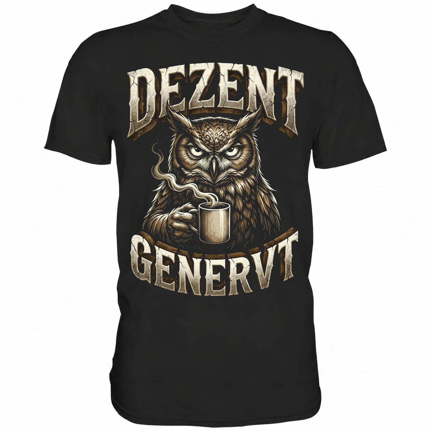 Schwarzes T-Shirt mit sarkastischem Spruch Dezent genervt
