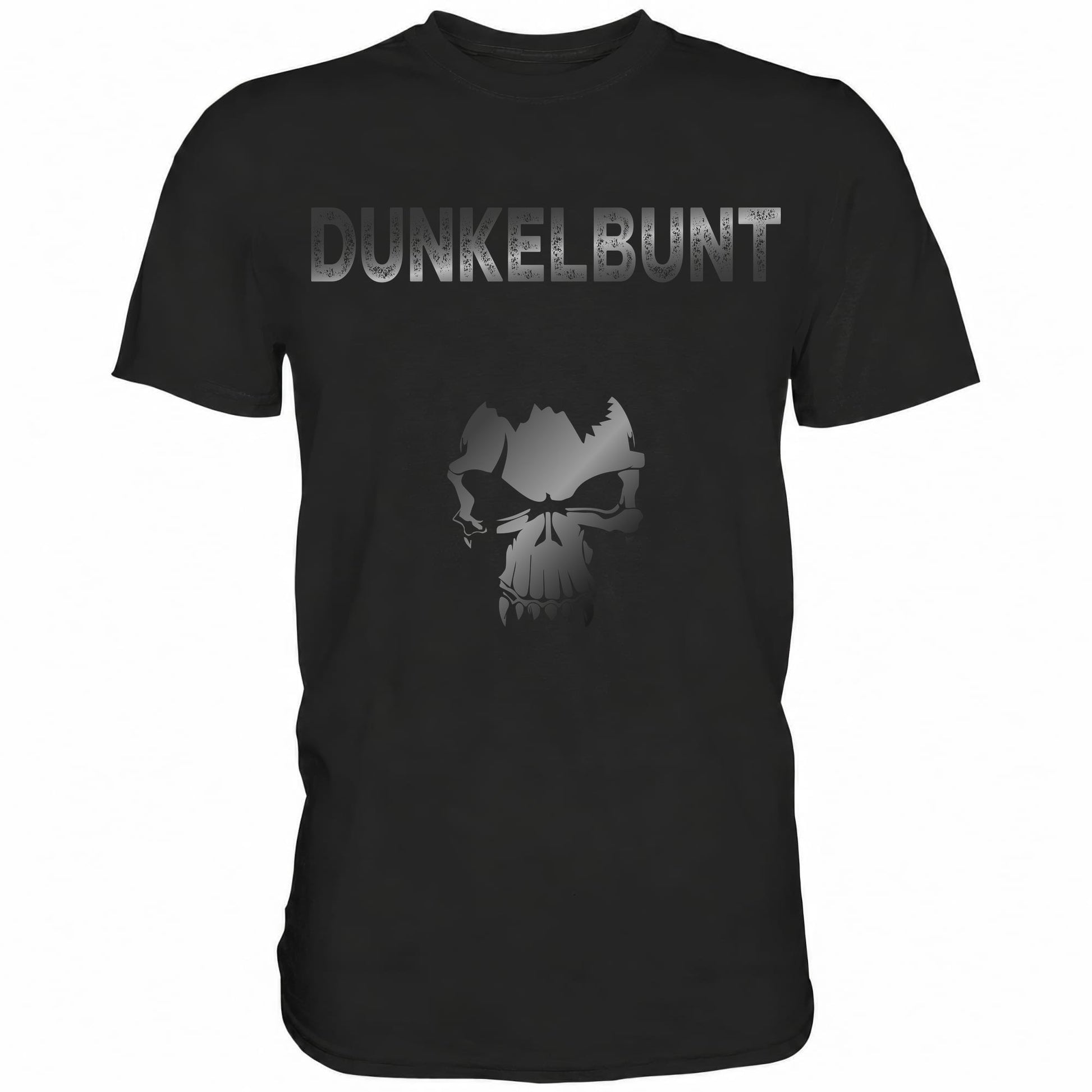 Schwarzes Shirt mit lustigem Totenkopf Spruch Dunkelbunt