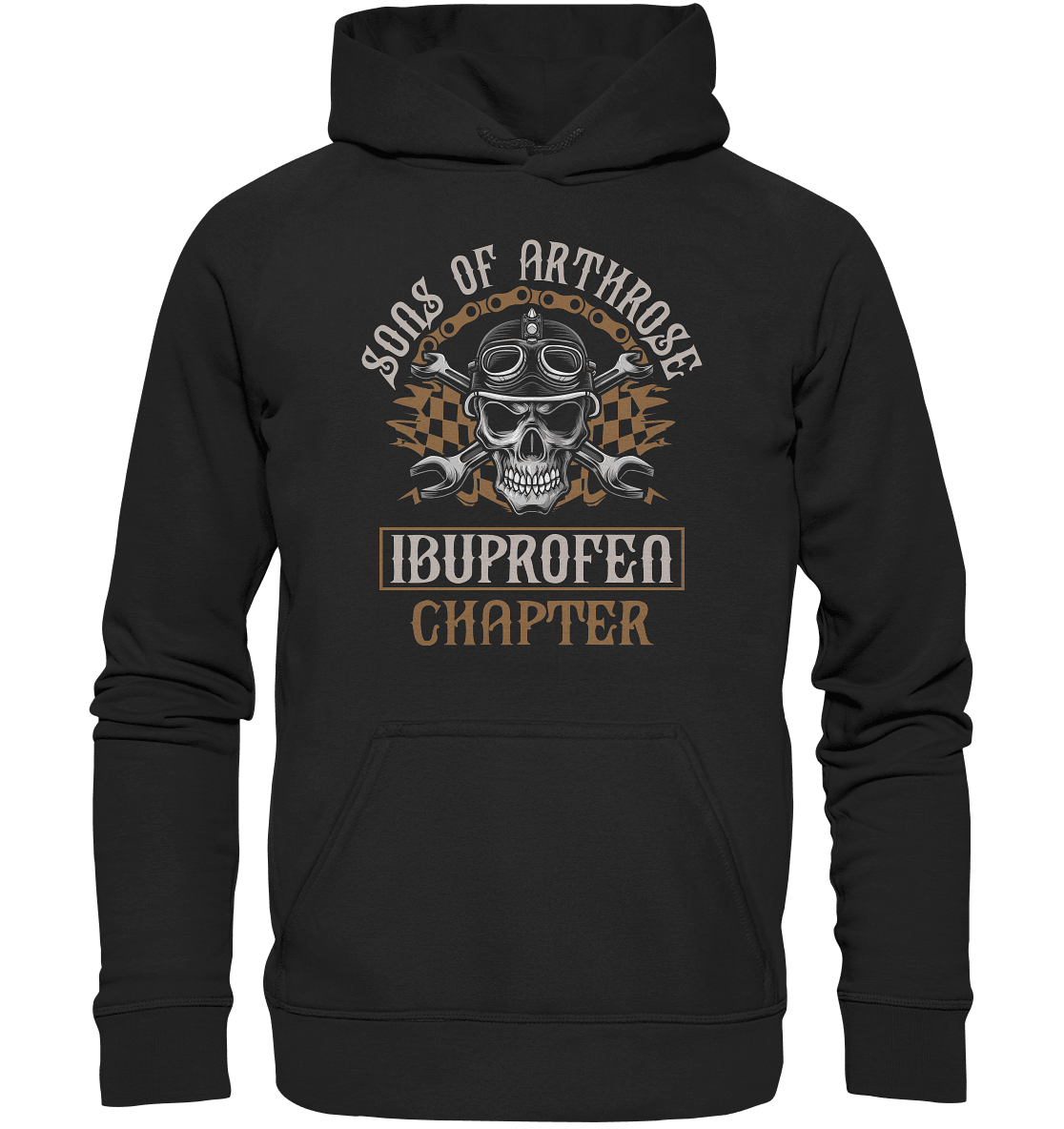 Schwarzer Hoodie mit dem Biker Spruch Sons of Arthrose Ibuprofen Chapter