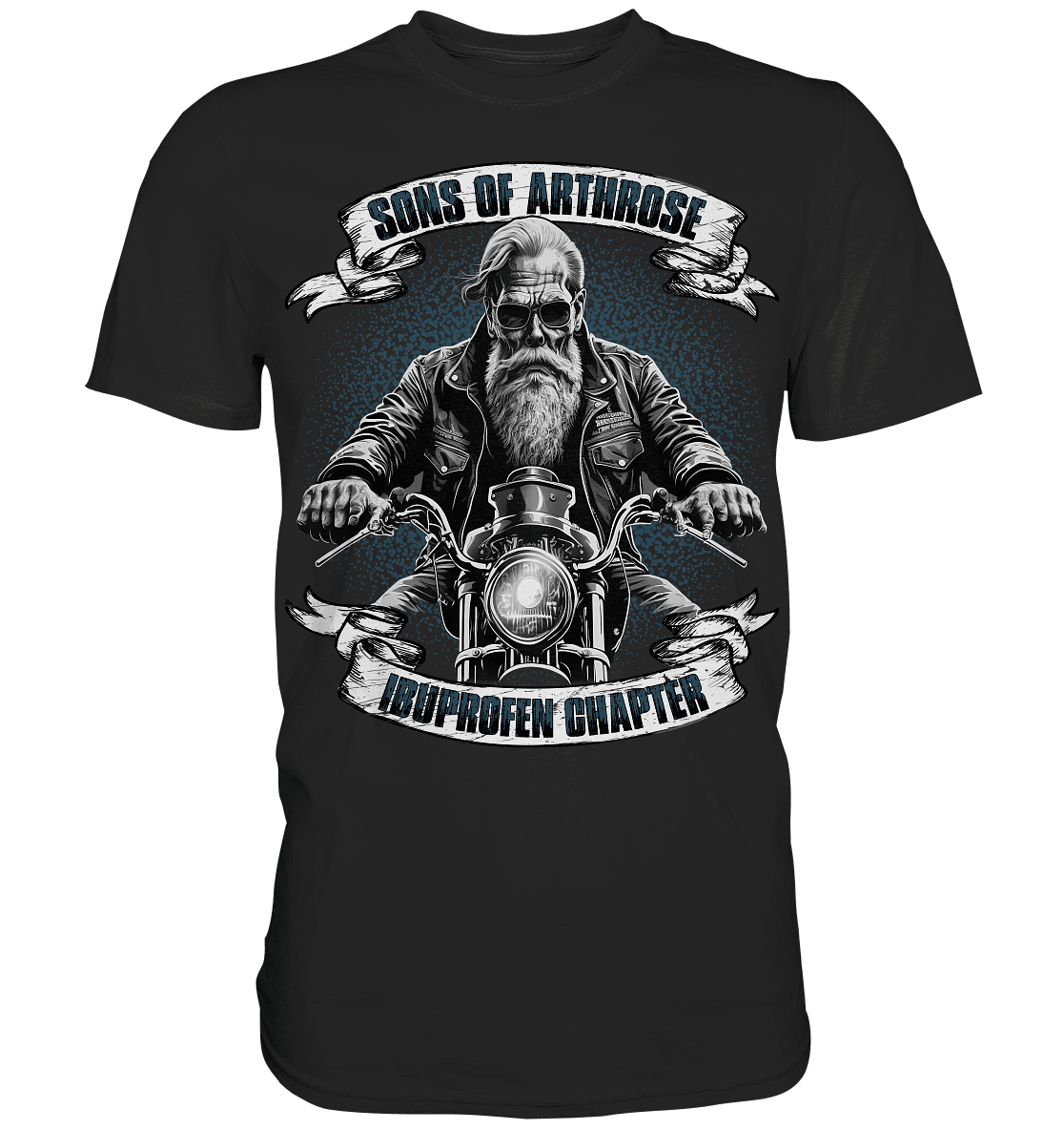 Schwarzes T-Shirt mit sarkastischem Spruch Sons of Arthrose Ibuprofen Chapter