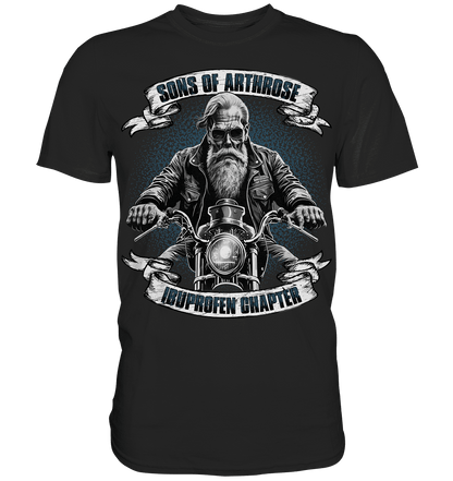 Schwarzes T-Shirt mit sarkastischem Spruch Sons of Arthrose Ibuprofen Chapter