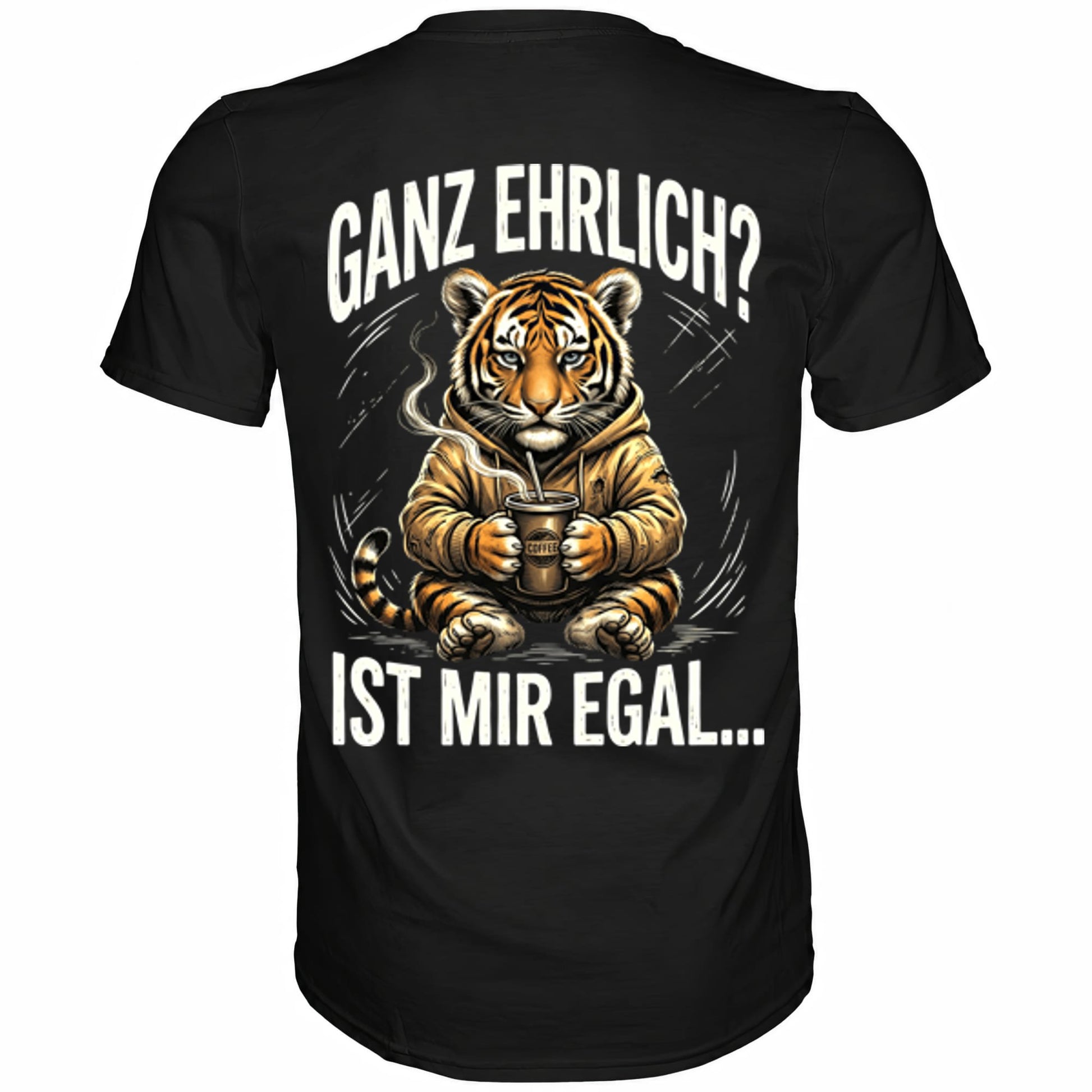 Schwarzes T-Shirt mit sarkastischem Spruch Ganz ehrlich? Ist mir egal Rückansicht