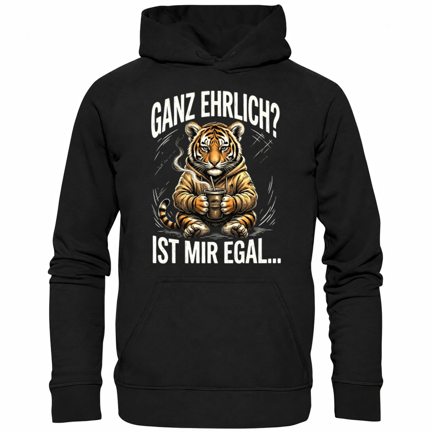 Schwarzer Hoodie mit sarkastischem Spruch Ganz ehrlich? Ist mir egal