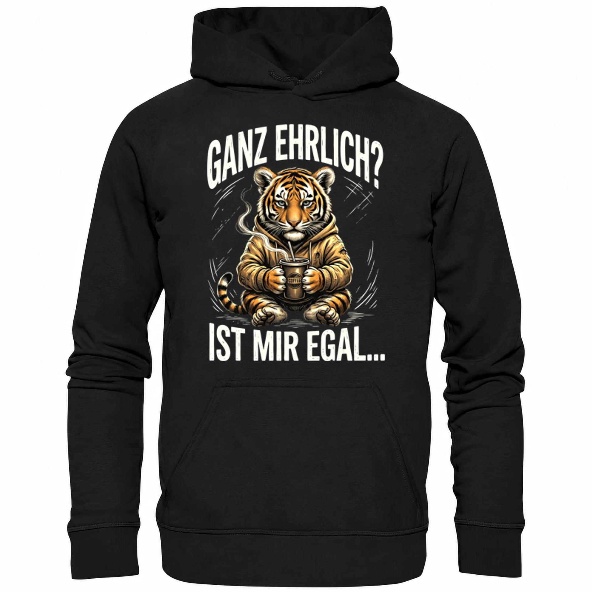 Schwarzer Hoodie mit sarkastischem Spruch Ganz ehrlich? Ist mir egal