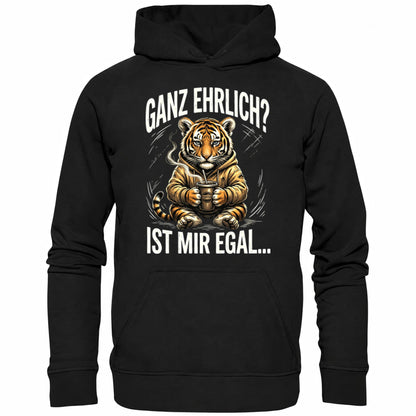 Schwarzer Hoodie mit sarkastischem Spruch Ganz ehrlich? Ist mir egal