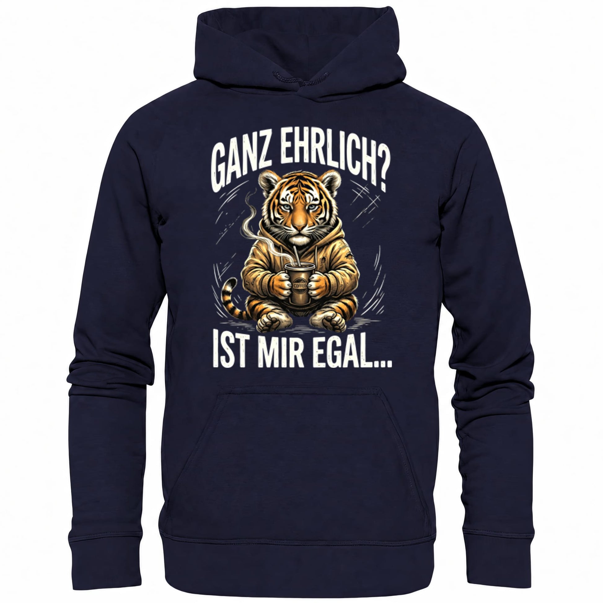 Blauer Hoodie mit sarkastischem Spruch Ganz ehrlich? Ist mir egal