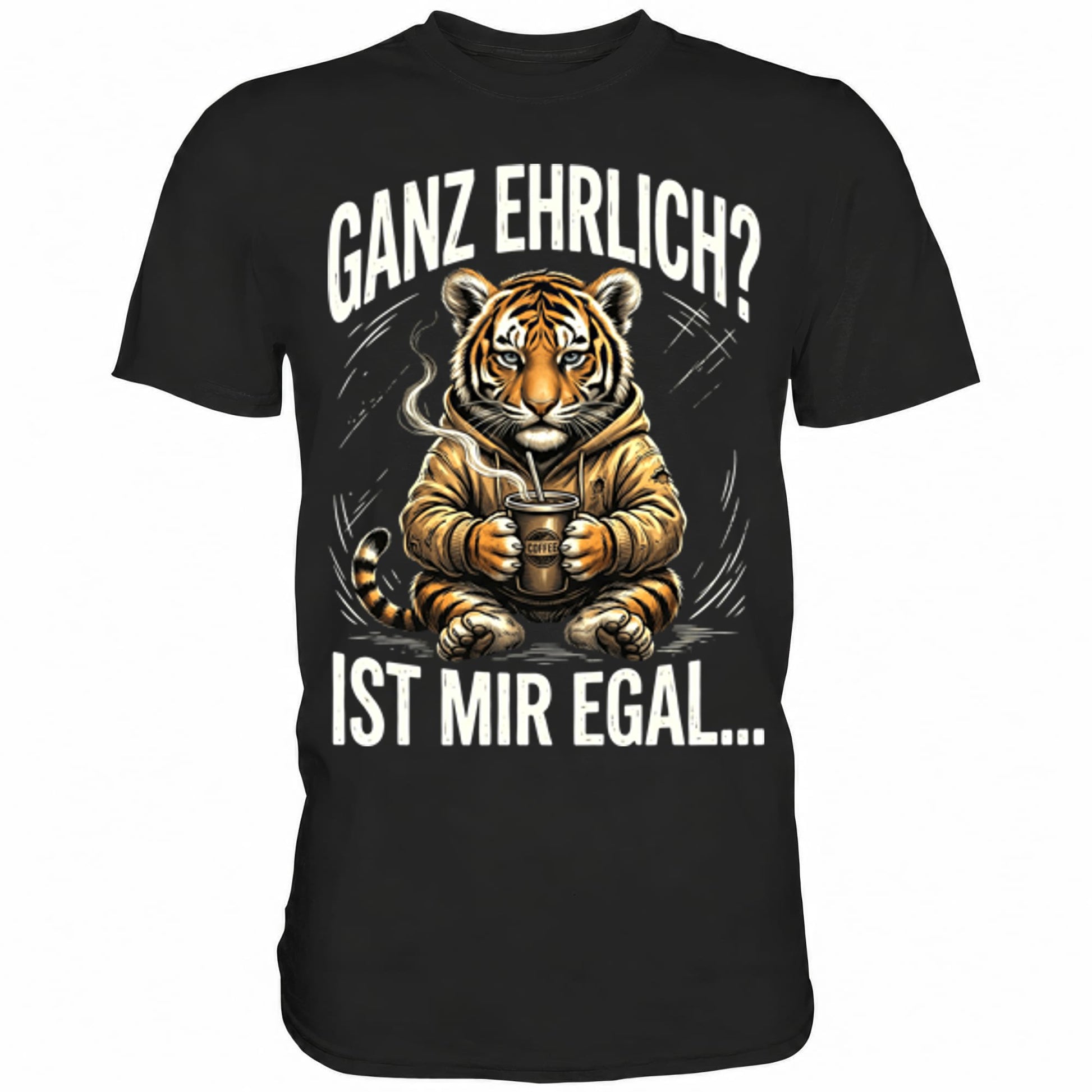 Schwarzes T-Shirt mit sarkastischem Spruch Ganz ehrlich? Ist mir egal