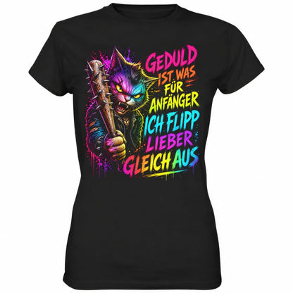 Schwarzes Ladies Shirt mit sarkastischem Spruch Geduld ist was für Anfänger